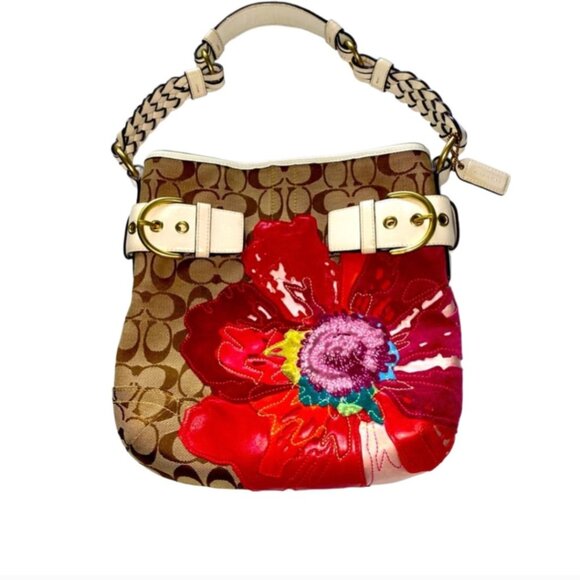 VINTAGE COACH RARE LIMITED EDITION POPPY FLORAL SUEDE & LEATHER SHOULDER BAG - Picture 1 of 9